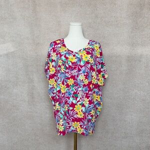 Dear Scarlett Oversized Floral Print Pink Background Blouse with Beautiful Color